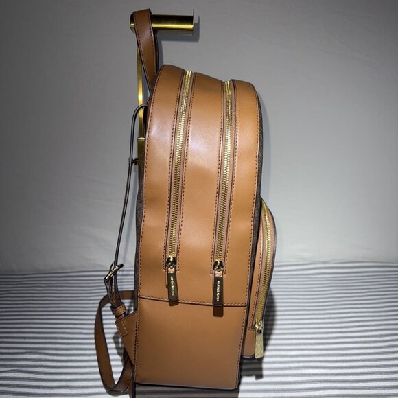 Michael Kors MK Signature Brown Backpack Leather Trim Women’s Designer Bag.